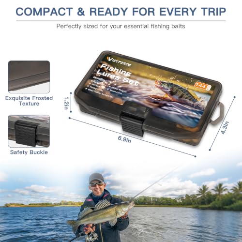 WITOROR Fishing Lures, Tackle Box with Tackle Included, Crankbaits, Soft Plastic Baits, Hooks, Weights & Fishing Accessories, Freshwater Fishing Gear Kit for Bass, Trout, Walleye & Beginners - size: 144pcs Standard Kit