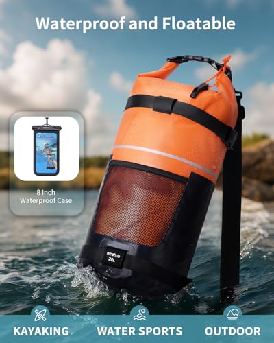 ECOHUB Waterproof Dry Bag for Women Men, 5L/10L/20L Roll Top Lightweight Dry Storage Bag Backpack for Travel Kayaking Hiking Floating with Waterproof Phone Case,Orange - color: Orange, size: 20L