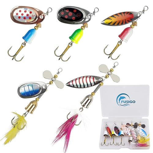 Spinnerbaits Rooster Bait Tail Fishing Lures Kit Inline Spinner Spoon Lures Bass Salmon Trout Hard Metal Spinner Baits for Saltwater Freshwater - style: 5pcs Spinnerbaits-c