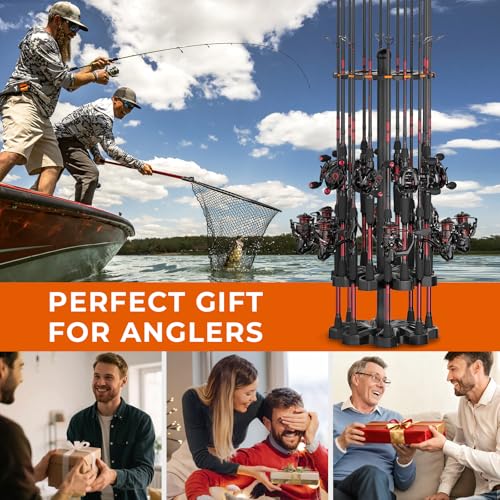KastKing V16 Fishing Rod Holder for Garage, Floor Rack Holds Up to 16 Rods & Combos, Space-Saving Fishing Pole Organizer with Protective Foam, Durable ABS, Fishing Gear & Accessories Gift for Men - size: V16 without Rotating Base