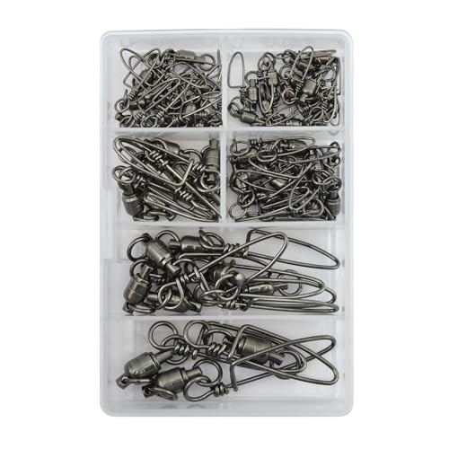 AFW Tackle Rigging Kits – Complete Saltwater Fishing Rigging Kit with Crimp Sleeves, Terminal Tackle, Storage Box, and Components for Fishing Leader Rigging & Lure Making Supplies - style: Brass Ball Bearing Snap Swivels Kit