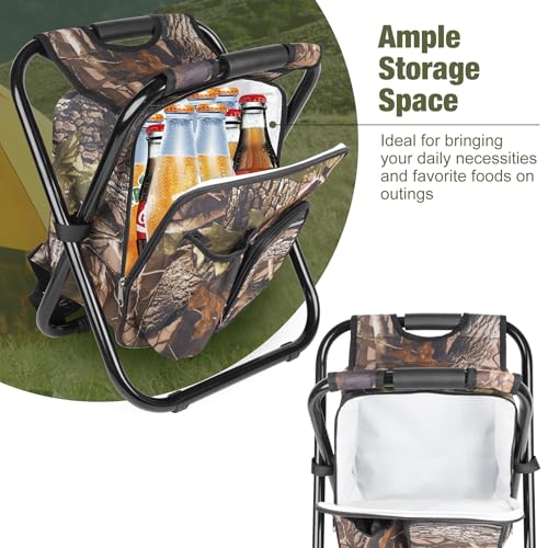 Kikerike Backpack Stool Cooler Chair Heavy Duty 300 LBS Max Load Portable Lightweight Stool Backpack Folding Fishing Cooler Seat for Camping Hunting Fishing - Woodland - color: Woodland