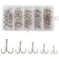 Fishing Treble Hooks Assortment, Sharp Brabed Triple Fishing Hooks Set High Carbon Steel Round Bend for Trout Catfish Lures Freshwater Saltwater, Assorted Size 4 6 8 10 12 - style: 140pcs Silver Treble Hooks Set