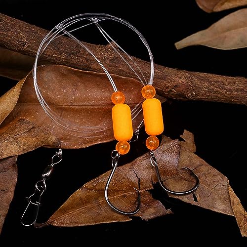 Pompano-Rigs-for-Surf-Fishing-Saltwater-Gear with Double Circle & Wide Gap Hook-6-Pack Surf Fishing Tackle - color: Neon Orange 6-Pack, size: 2/0 Circle Hook