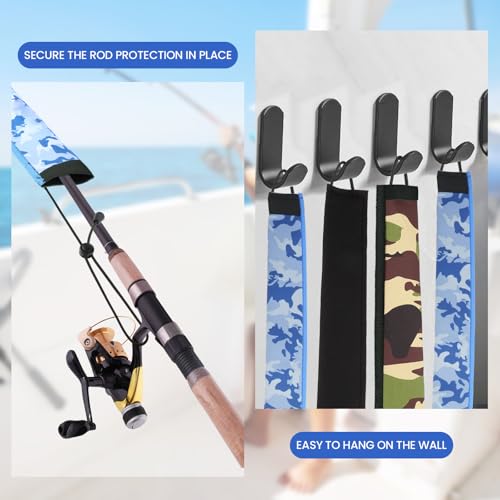 Neoprene Camo Fishing Rod Sleeves,Fishing Pole Sleeves,Fishing Rod Socks | UV Resistance,Puncture Resistant, Protect Casting, Spinning, Trolling Fishing Rods, Storage, tangled-free,75in,68in,60in - color: 2-Blue camo, size: 69"