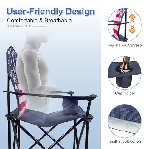 Folding Camping Chairs 2 Pack:Oversized Padded Lawn Chair for Adult,Collapsible for Outdoor,Camp,Fishing & Garden,350-lbs Capacity,American Flag - color: American Flag