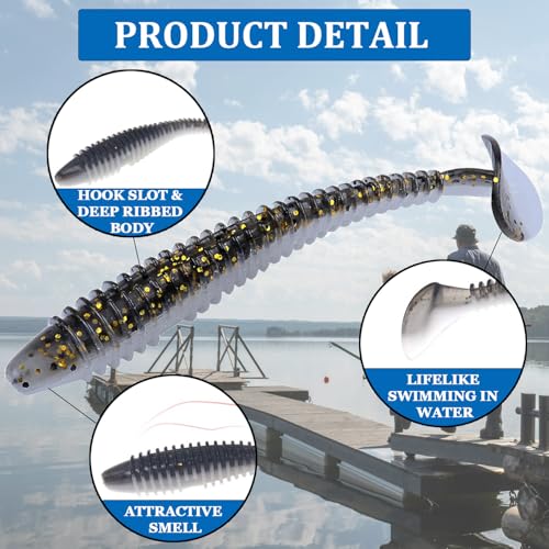 Soft Plastic Lures, Paddle Tail Swim Baits, Swim Baits for Bass Fishing, Paddle Tail, Crappie Lures - color: 9Color/45Pcs, size: 2.17in/5.5cm