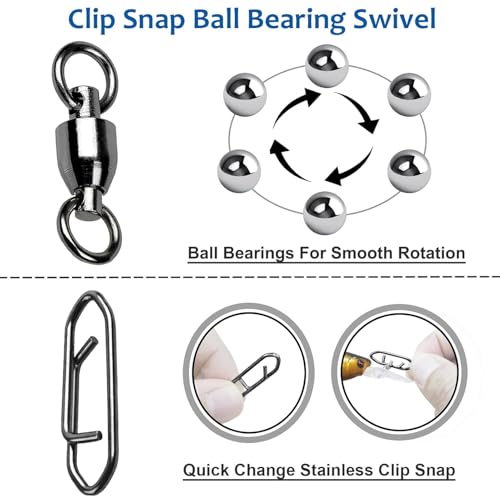 AMYSPORTS High Strength Snap Swivels Stainless Bearing Rolling Fishing Swivel Freshwater Snap Swivels Fishing Clip Steel Black Nickel - size: Size 8+XXL (221lb) 25 pcs