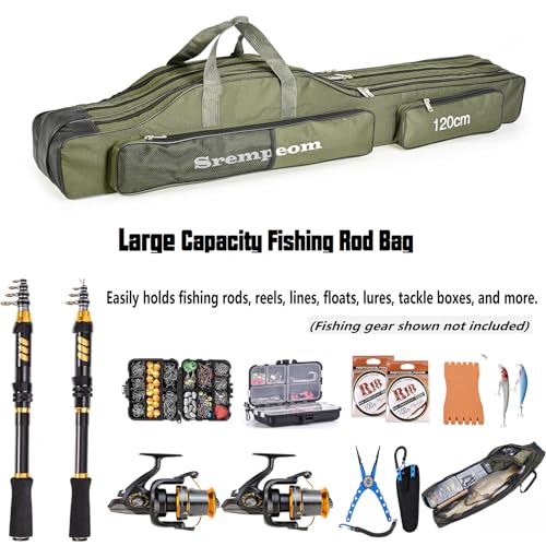 3 Layers Fishing Pole Bag,Portable 3 Layers Oxford Folding Rod Carry Case,Fishing Reel Tackle Storage Bag Case - color: Green, size: 120cm/47.2in