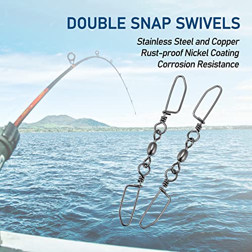 Dr.Fish 20 Pack Double Snap Swivels, High Strength Crane Barrel Swivels Coastlock Snaps Stainless Rust Resistant Saltwater Connector Trolling Planer Board Line Release Clips - size: #2/0*#5(Snap)-176LB
