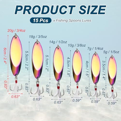 Fishing Spoons Lures, Metal Saltwater Treble Trout Lures Jigging Spoon with Treble Hooks Spinner Baits for Freshwater - color: Colorful, size: 20g / 3/4oz