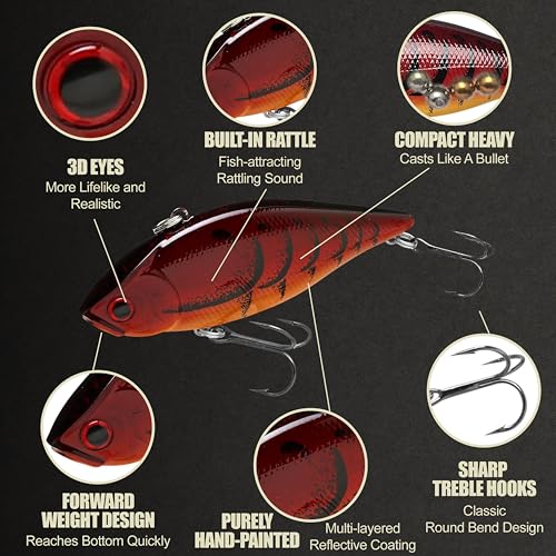 LUCKY CRAFT LV 500 MAX Freshwater Fishing Lures, Sinking Lipless and Long-Casting Crankbait, 3 Inch Vibration Rattle Bait, Perfect Fishing Gear for Tackle Box and Accessories - color: 070 Spring Craw