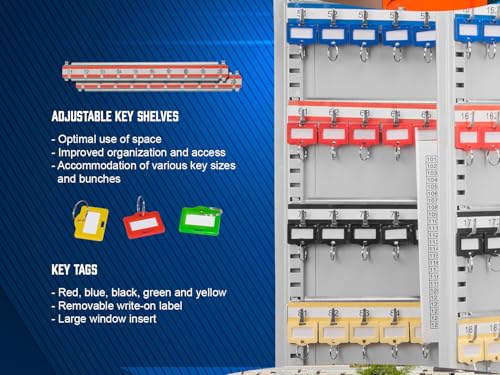 Barska Steel 300 Key Cabinet Organizer – Locking Wall Mount Safe with Adjustable Numbered Hooks, Index Sheet & Key Tags for Business or Office Security - color: Grey, style: 300 Keys