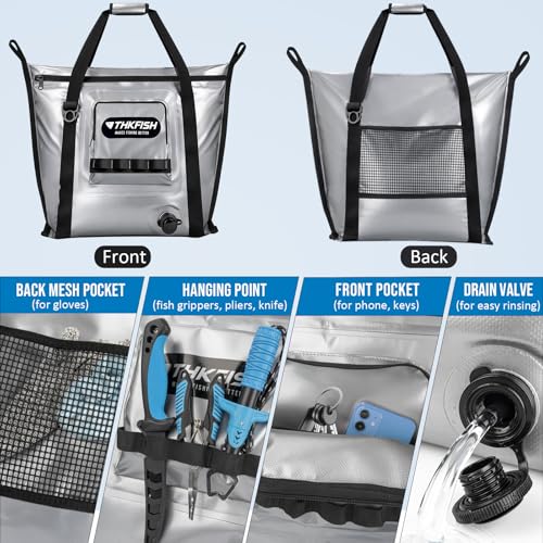 THKFISH Insulated Fish Cooler Bag, 25x17.5in Portable Soft Cooler Bag for Caught Fish, Travel, Beach, Camping, Picnic, Lunch, Fishing, 24HR Cold Retention - color: Silver --25x17.5x8.6"