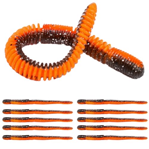 10Pcs/4.7'' Worms for Bait Bass Fishing, Soft Lures Plastic Noodle Wacky Worm Earthworm Silicone Threaded Bait for Ned rig, Fishing Lure Kit for Freshwater Saltwater - color: A