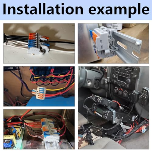 CESFONJER 2-in-6-out Lever Terminal Block Kit, Fast Splicing Wire Connectors, Dual Input to Six Output, DIN Rail/Screw Mountable, 28-12AWG, 7 Pack with Accessories - color: set2