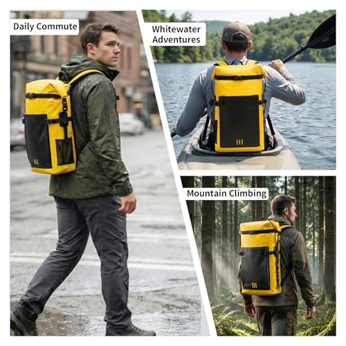 Waterproof Dry Bag,Heavy Duty Hiking Backpack Roll-Top Closure Bag for Kayaking, Hiking, Camping, Boating- Men/Women ﻿ - color: yellow