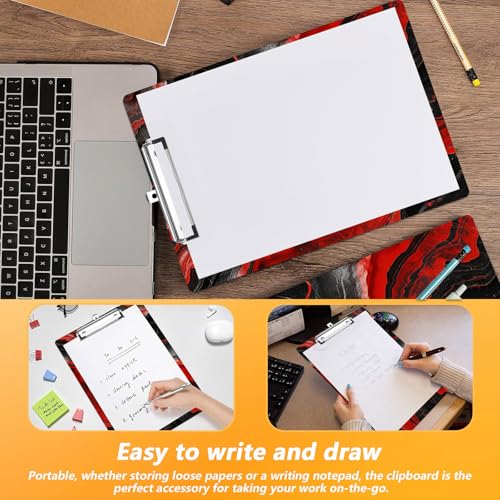 Black Red Marble Clipboard, Decorative Clip Board with Metal Clip Cute Plastic Clipboards A4 Standard Size 8.5" x 12.5" for Nurses, Students, Office - color: Black Red Marble