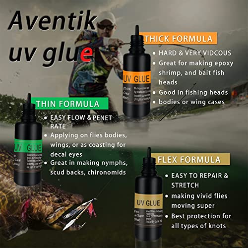 EUPHENG Fly Tying UV Resin Three Formula Thick,Thin and Super Flex Fly Tying Head Cement Fly Tying Glue for Building Flies Heads Bodies and Wings and Gluing Eyes - color: 3+uv light set 0.7oz
