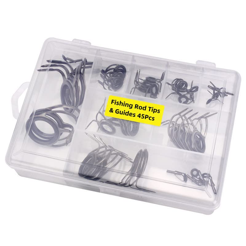 Fishing Rod Repair Kit - Fishing Rod Tips and Guides Replacement Kit With Ceramic Guide Rings - color: rod guides and tips_45pcs