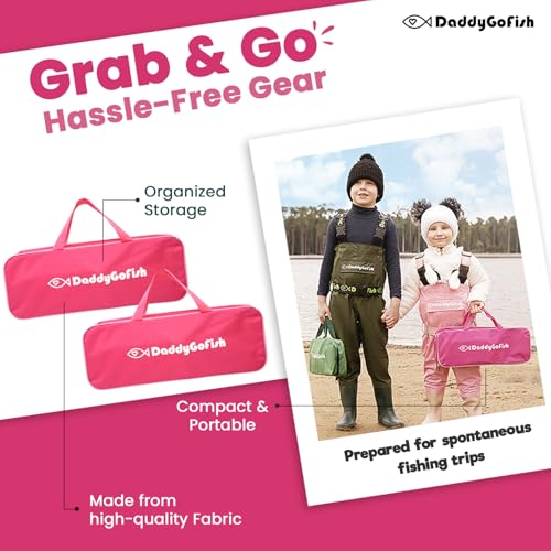 DaddyGoFish Kids Fishing Pole - Rod Reel Combo Tackle Box Starter Set - First Year Small Gear Kit for Boys Girls Toddler Youth Age Beginner Little Children - color: 2 Pack- Pink + Pink (Essential Set), size: 5ft