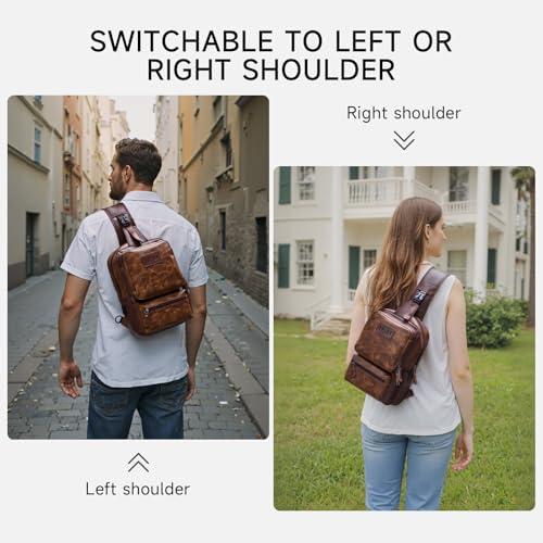 MOYYI EDC Crossbody Bag for Men Leather Sling Bag, Tactical Chest Bag with USB Charging Port, 7L Small Casual Daypacks for Travel - color: 8069brown