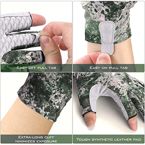 KastKing La Sal Fishing Gloves UPF50+ Sun Gloves UV Protection Fingerless Gloves Men Women for Outdoor, Kayaking, Rowing, Paddling, Canoeing, Hunting - color: C: Boulder Camo Origins, size: Large-X-Large