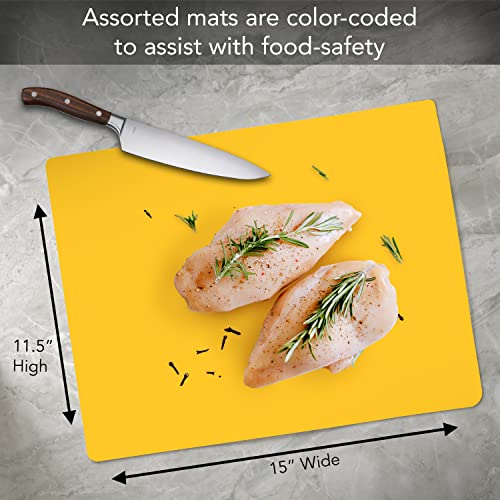 Cut N' Funnel Multi-Color Flexible Plastic Cutting Board Mats 4 Pack Made in the USA Colored Coded, BPA Free, 11.5” x 15”