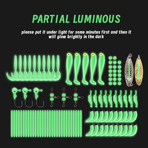 FONMANG 322-Piece Fishing Lures Kit - Buzz Bait/Spinner Baits/Jig/Frog, Fishing Tackle Box with Tackle Included, Soft Bait/Hooks/Weights, Fishing Gear Lure Kit Gift for Men Freshwater Bass Trout - color: D-220pcs ice Fishing Kit