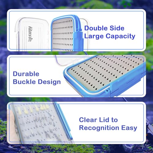 Aventik Waterproof Clear Fly Box Double Sides Floating Lightweight Fly Fishing Case Large Capacity Grip Foam Nymph Wet Dry Flies Lure Box(H18 Blue, SIZE C:7.32X4.56X1.57inch) - color: Blue, size: SIZE C:7.32X4.56X1.57inch