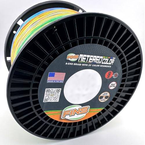 FINS Metered Braided Fishing Line – Color-Coded Segments for Precise Depth Tracking, High Visibility Multicolor Braid for Trolling Jigging Casting on Freshwater Saltwater Spinning Baitcasting Reels - size: 300 Yards