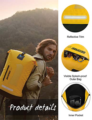 IDRYBAG Waterproof Backpack for Men 20L/30L/40L, Floating Dry Bag Kayak, Dry Backpack Hiking - color: Yellow, size: 20L