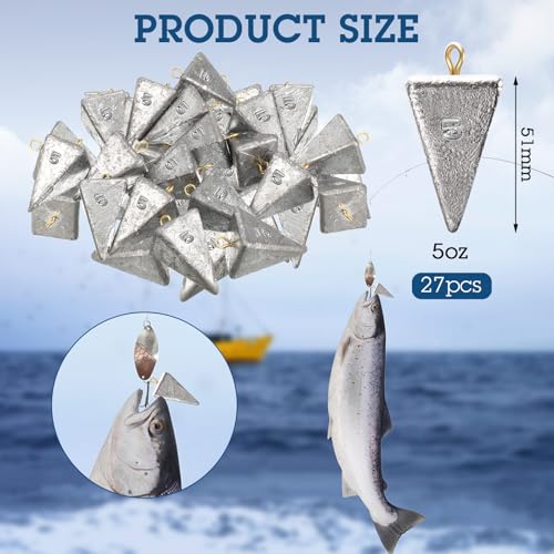 Zhanmai 27 Pieces Pyramid Fishing Weights Sinkers Triangle Rig Pyramid Sinkers for Ocean Saltwater Surf Bass Catfish Fishing Weights Casting Gear Tackle Essential - size: 5oz