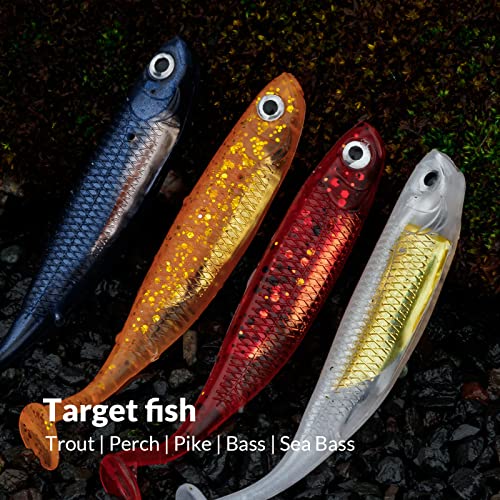 QualyQualy Soft Plastic Swimbait Paddle Tail Shad Lure Soft Bass Shad Bait Minnow Paddle Tail Swim Bait for Bass Trout Walleye Crappie - 2.75in, 3.14in, 3.94in, 5in - color: 14#, size: 2.75in - 6Pcs
