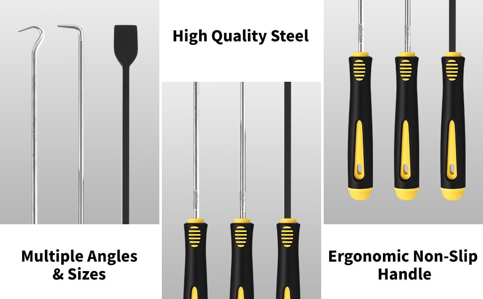 9PCS Hook and Pick Tool Set with Scraper- Automotive Pick Set with Metal Pick Tools & Ergonomic Grip, Mechanic Tool Set for Car Repair, O-Rings, Gaskets, and Tight Spaces - color: yellow