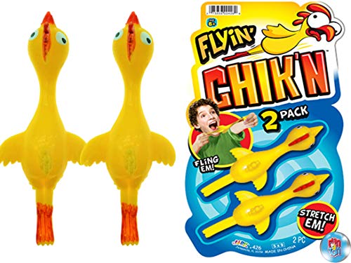 JA-RU Mini Rubber Chicken Slingshot Toy - 1 Pack, 2 Flying Chickens 426-1A | Finger Slingshot Toys for Kids, Funny Chicken Party Favors, Gag Gifts, and Classroom Prizes - color: Sling a Chicken, size: 1 Pack