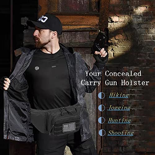 Tactical Fanny Pack Gun Holster Concealed Carry Pistol Military Tactical Waist Bag Waterproof Molle EDC Pouch with USA Flag Patch - color: Black Camouflage