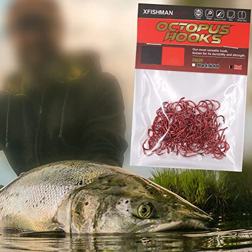Octopus-Hook-Fishing-Beak-Circle-Hooks-Freshwater-Red-Black-100-50 Pack - color: 1-Red, size: Size:2 50-Pack