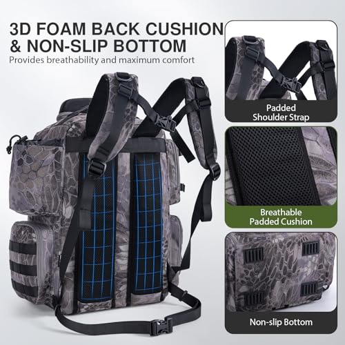 Goture Fishing Backpack, 900D Water-Resistant Tackle Backpack with Rod Holders, Hard Sunglasses Case, 45L Large Storage Gear Tackle Bag with Rain Cover, Bottle Holder for Travel Camping Hiking - color: A1:camo 12#, size: Without Tackle Boxes