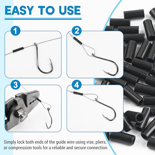 Fishing Crimp Sleeves, 100pcs Single Barrel Crimp Sleeves Brass Copper Crimping Loop Sleeves Black Oxidized Fishing Line Crimps Tube Connector Wire Leader Rigging Tackle - size: Inner Dia 3.3mm-100pcs