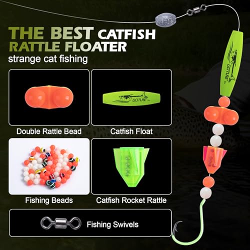 Goture Catfish Rig Making Kit,274pcs/300pcs Catfishing Tackle with Luminous Fishing Hook Swivel Sinker Weights Rattle Float Bobber Stoppers,Catfish Rigs Accessories with 3600 Tackle Box,Gifts for Men - color: A1:274pcs Catfishing Tackle