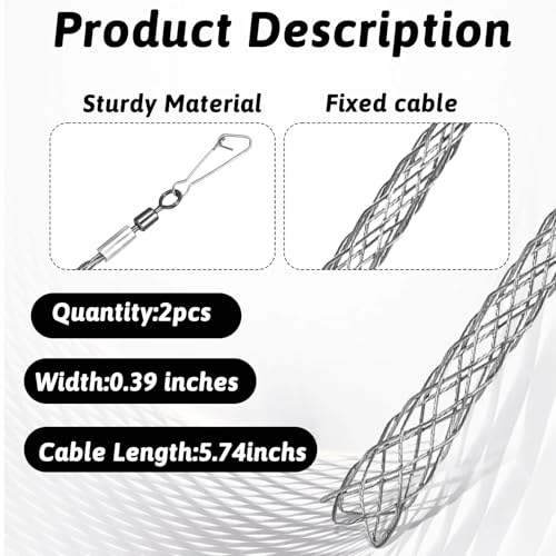 2 Pcs 1/2 Inch Wire Pulling Grip Mesh Cable Pulls Cable Pulling Grip Sock Metal Cable Puller Socks Wire Pulling Tools Wire Grip Flexible Snap for Electrical Pulling Grips Light and Heavy Cables