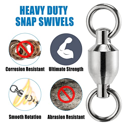Dr.Fish 20 Pack Fishing Swivels, Ball Bearing Swivels Fishing Tackles, Copper Stainless Steel Solid Rings High Strength Barrel Swivels Saltwater Fishing Swivels - size: #9-440LB-20 Pack