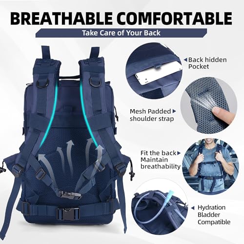 gracedon Tactical Backpack - Military Molle Bag 3 Days Pack for men and Women Large Assault Rucksack 45L (Navy) - color: Navy