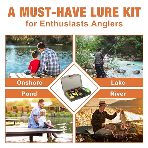 TRUSCEND Complete Fishing Lures - Tackle Box with Tackle Included - Crankbaits, Minnows, Frogs, Vibes, Poppers, Spinners, Spoons, Soft Baits, Hooks & Weights Accessories Kit for Bass Panfish Trout - color: A-128pcs Economic Kit