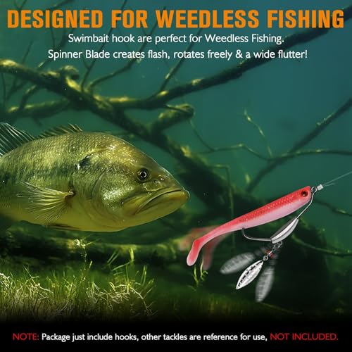 Dovesun 12PCS/44PCS Weighted Swimbait Hooks Weighted Fishing Hooks Saltwater Freshwater Worm Weedless Hooks for Bass Fishing 3/0 4/0 5/0 - color: Underspin Weighted Hooks, size: Size5/0-Weight1/4oz-12pcs