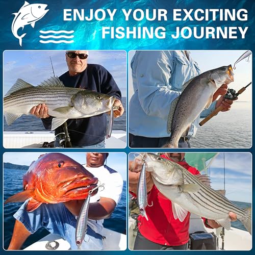 OROOTL Saltwater Fishing Lures Kit, 6 Pack Assorted Surf Fishing Jerkbait Minnow Lures Hard Baits Popper Plugs for Striped Bass Offshore Ocen Gear Tackle