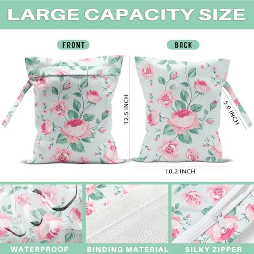 Wet Dry Bags for Diaper Waterproof Swimsuit Washable Reusable Bag for Beach Diapers Dirty Yoga Gym Clothes Plant Gifts for Men Baby Friend Women 12.5x10.2 Inches - color: Flower1