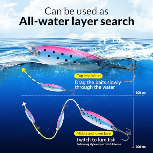 THKFISH Fishing Lure Spoons Trout Spoons for Fishing Jigging with Hooks - color: Color 2#, size: ['1/2 oz - 5 pieces']