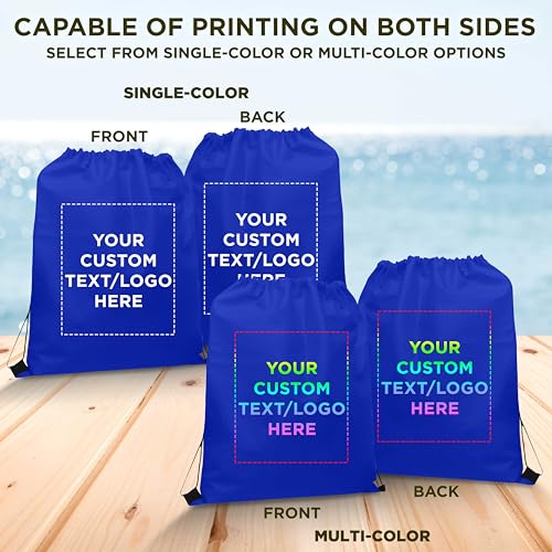 DISCOUNT PROMOS Custom Non-Woven Drawstring Backpacks Set of 10/50/100, Personalized Bulk Pack - color: Blue, size: 10/50/100